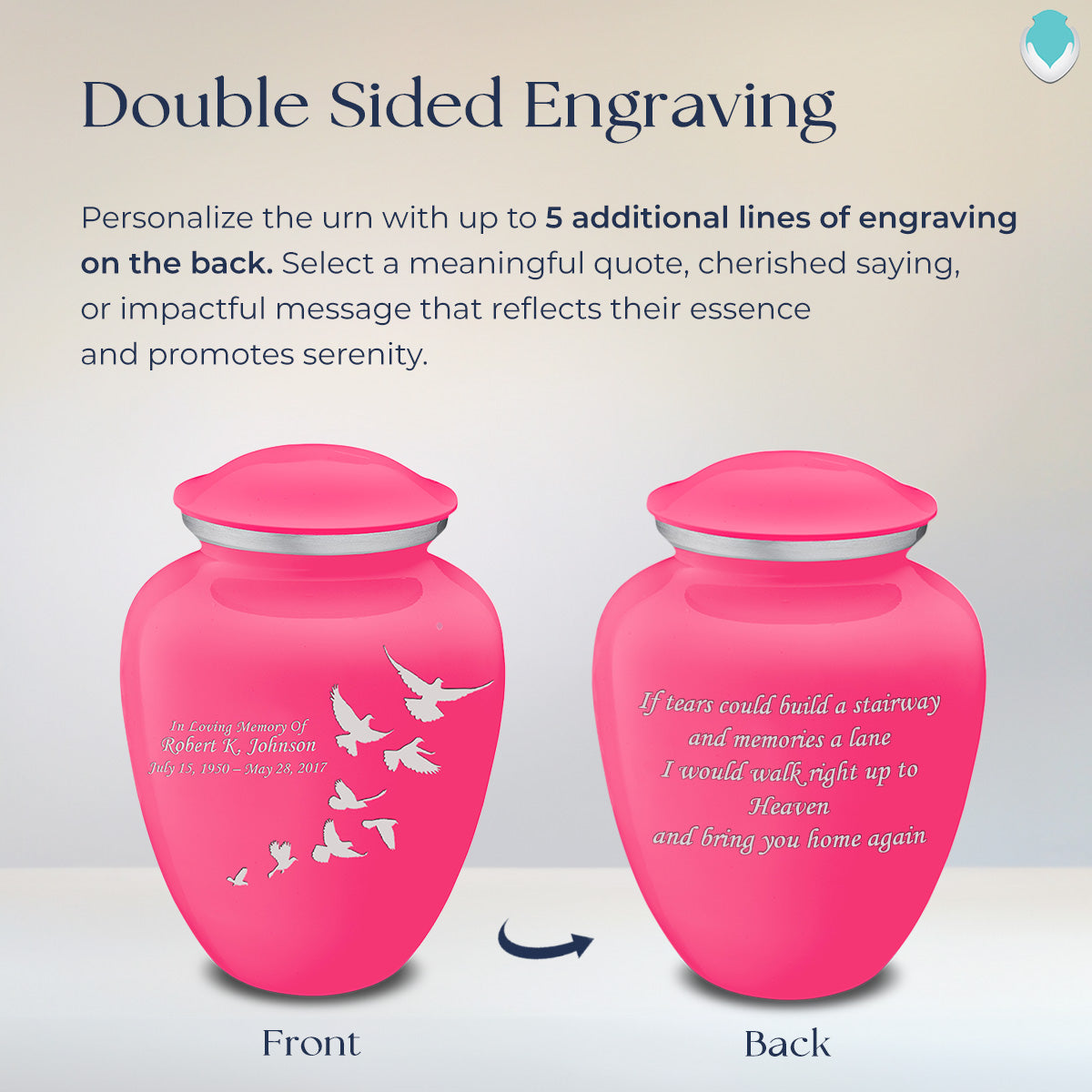 Adult Embrace Bright Pink Doves Cremation Urn