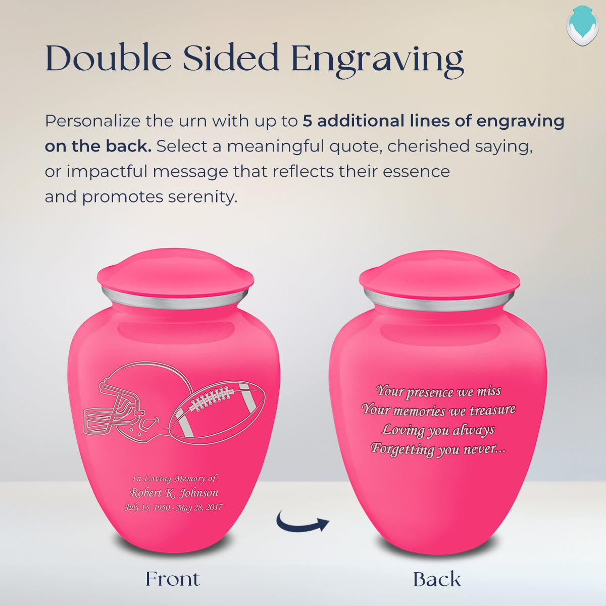 Adult Embrace Bright Pink Football Cremation Urn