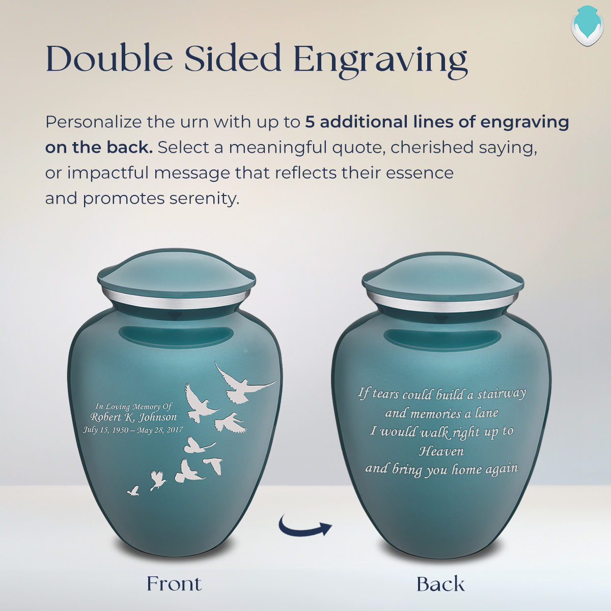 Adult Embrace Teal Doves Cremation Urn