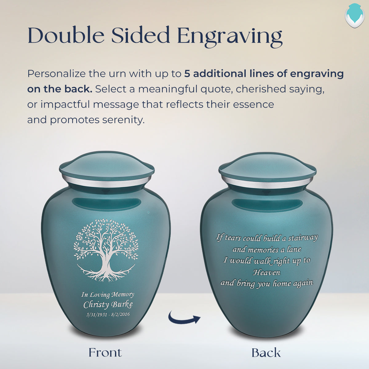 Adult Embrace Teal Tree of Life Cremation Urn
