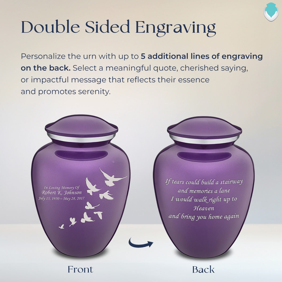 Adult Embrace Purple Doves Cremation Urn