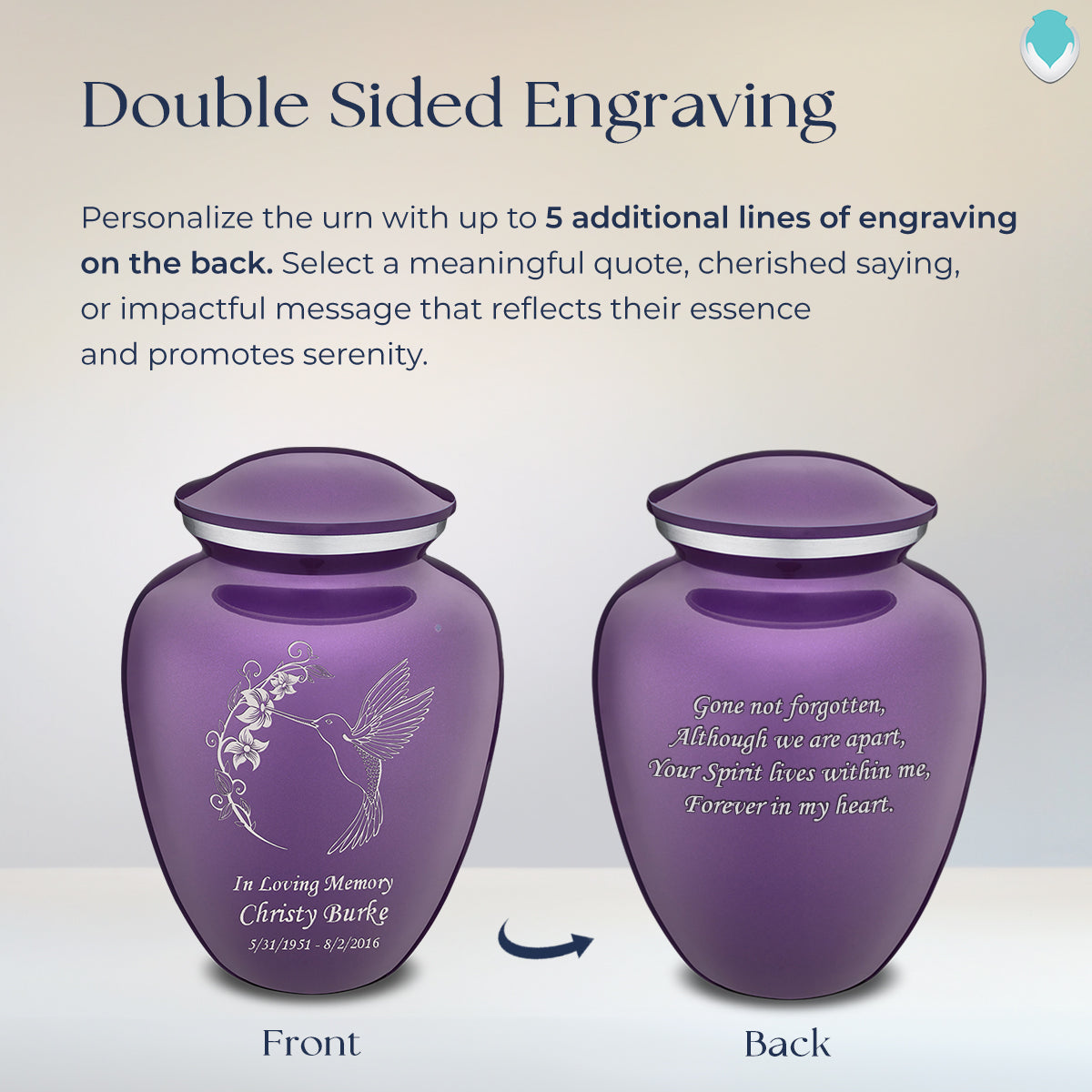 Adult Embrace Purple Hummingbird Cremation Urn