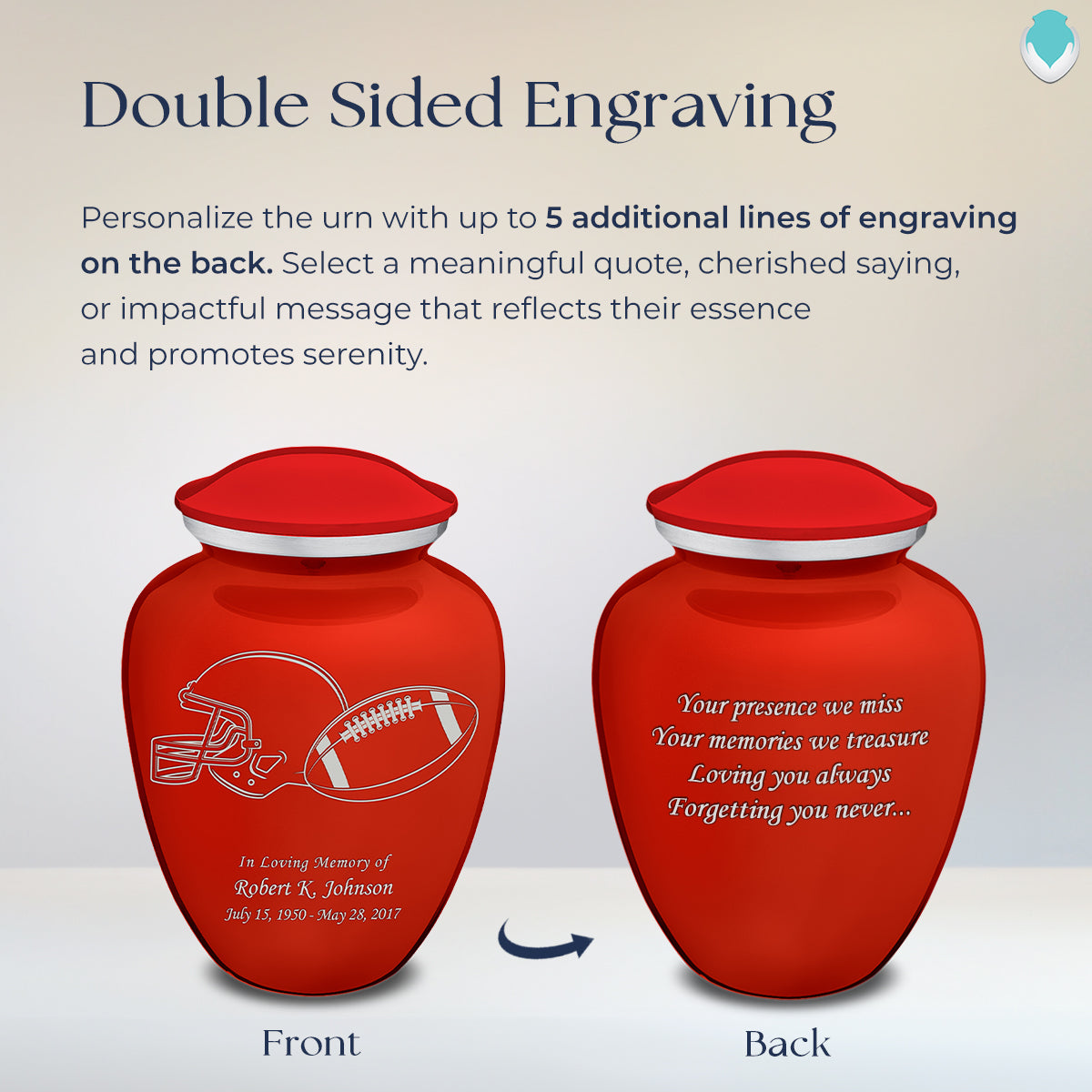 Adult Embrace Bright Red Football Cremation Urn