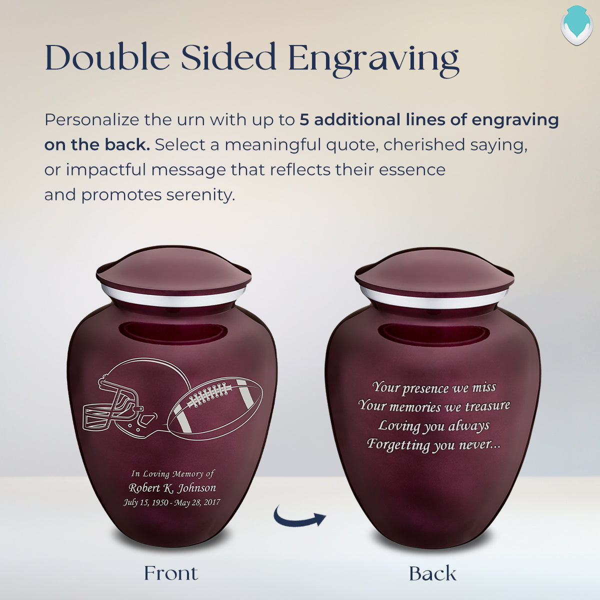 Adult Embrace Cherry Purple Football Cremation Urn