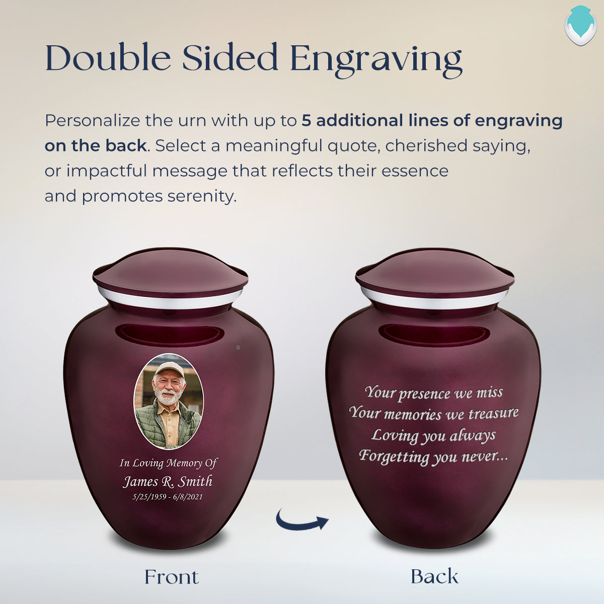 Adult Embrace Cherry Purple Portrait Cremation Urn