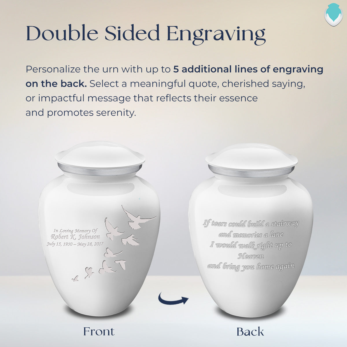 Adult Embrace White Doves Cremation Urn