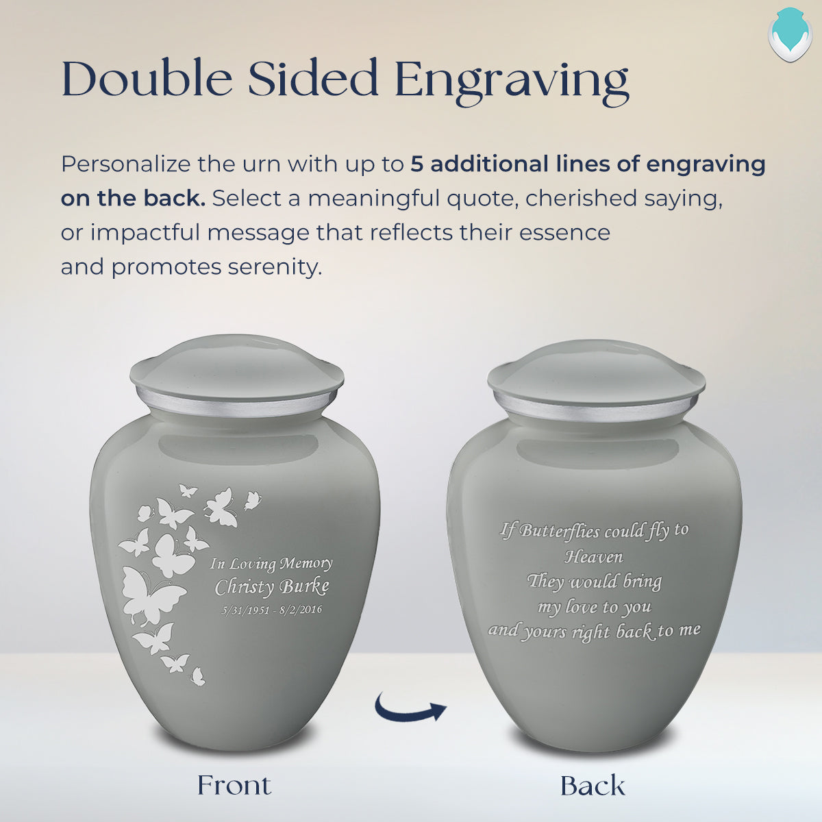 Adult Embrace Slate Grey Butterfly Cremation Urn