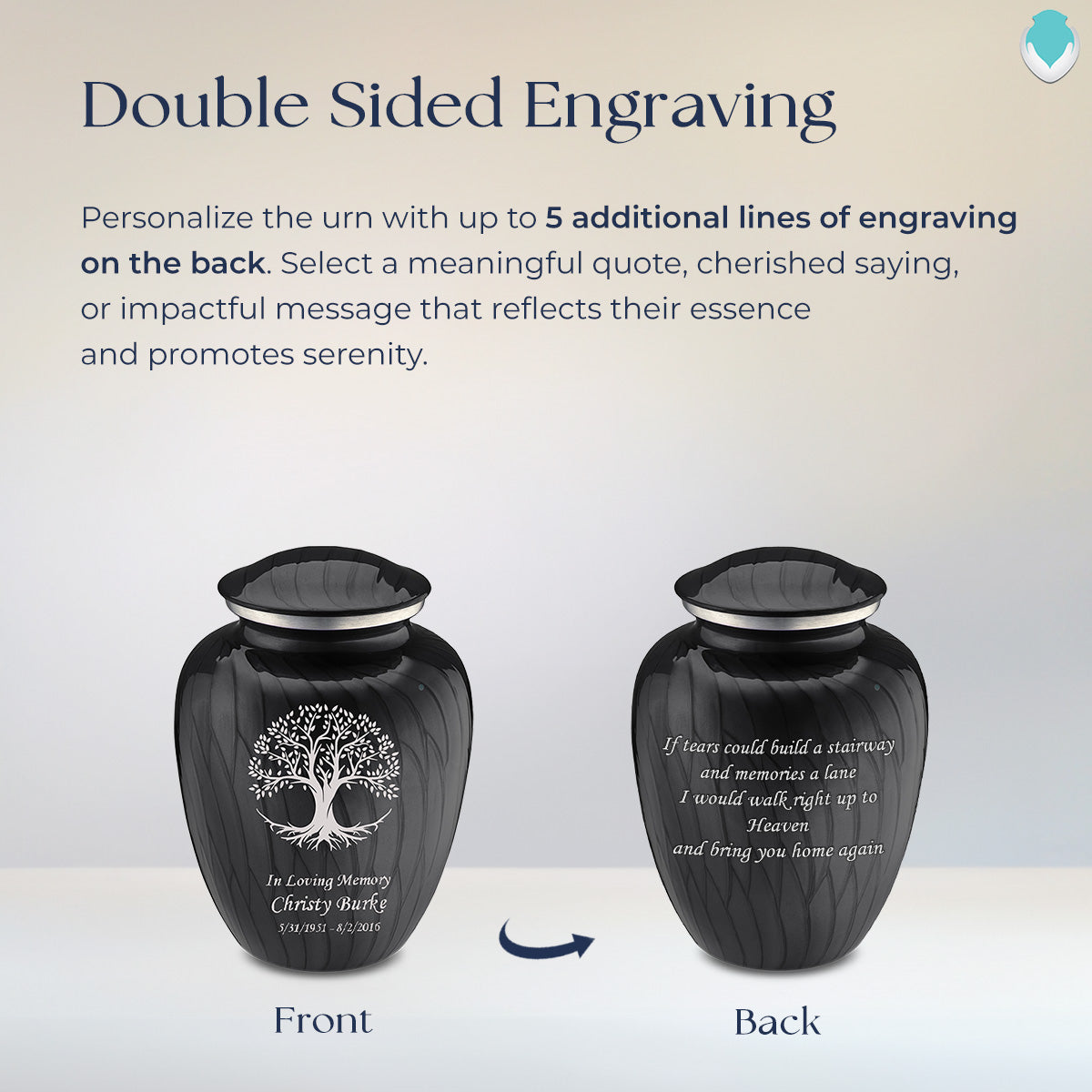 Medium Embrace Pearl Black Tree of Life Cremation Urn