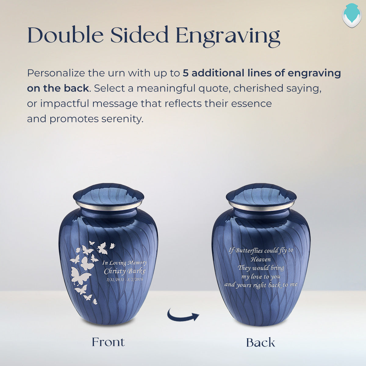 Medium Embrace Pearl Cobalt Blue Butterfly Cremation Urn