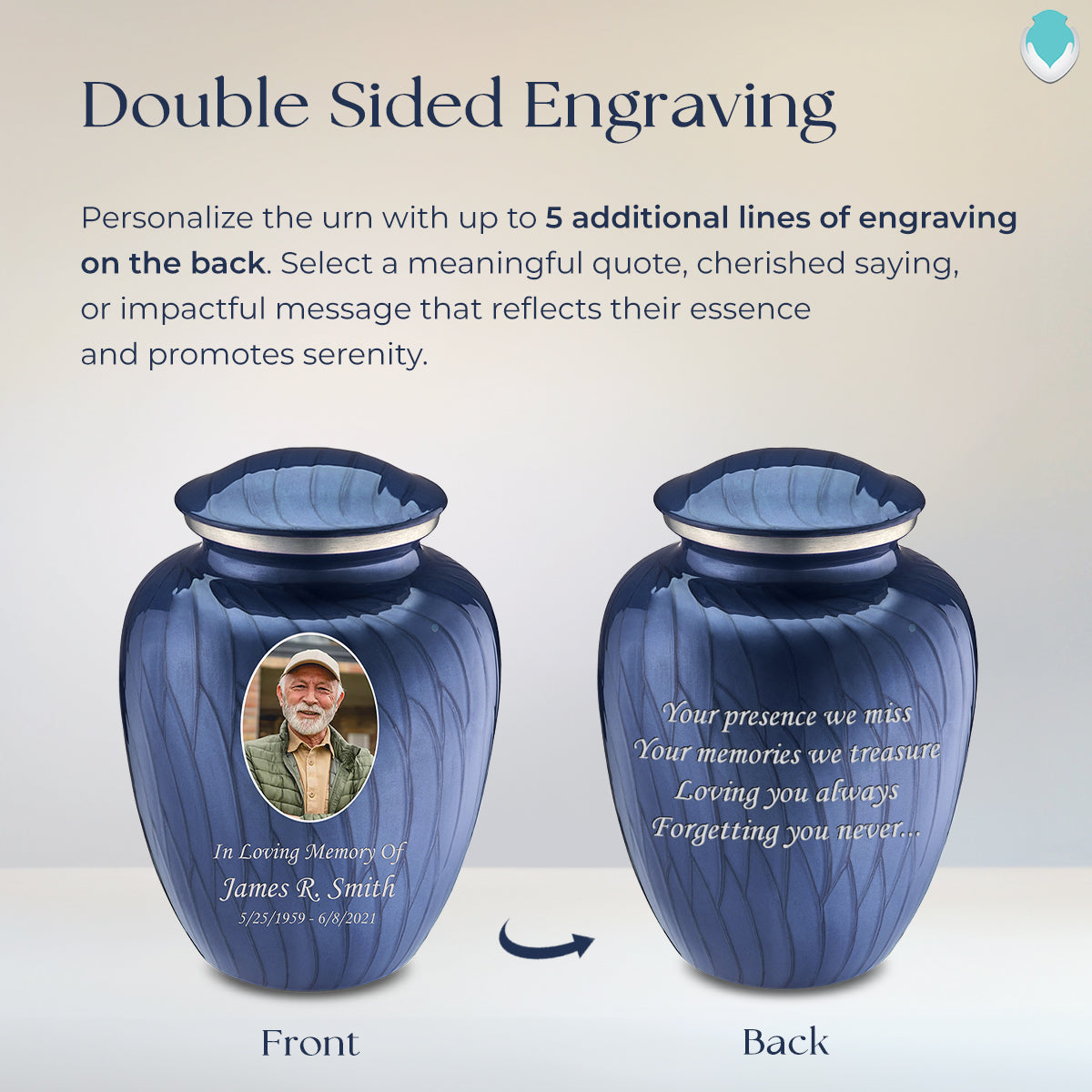 Adult Embrace Pearl Cobalt Blue Portrait Cremation Urn