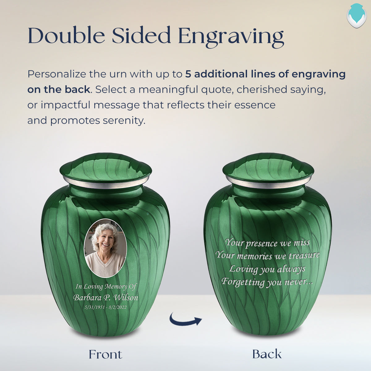 Adult Embrace Pearl Green Portrait Cremation Urn