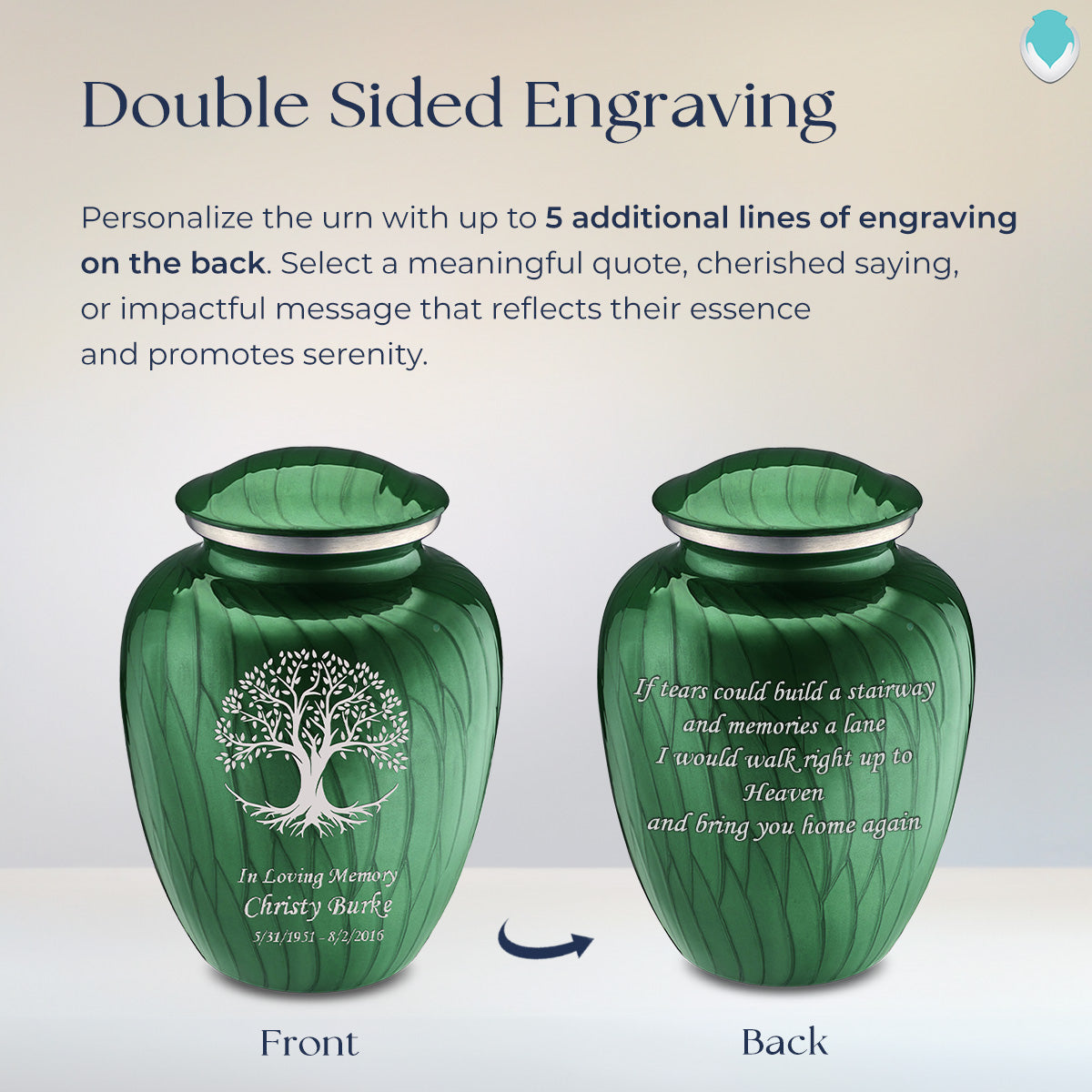 Adult Embrace Pearl Green Tree of Life Cremation Urn