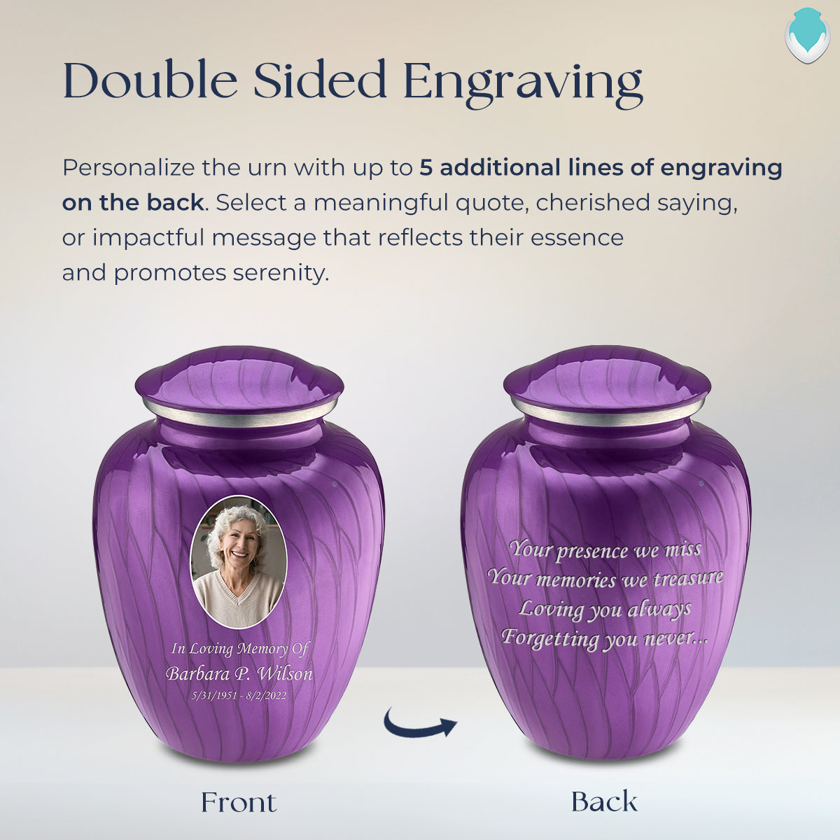 Adult Embrace Pearl Purple Portrait Cremation Urn