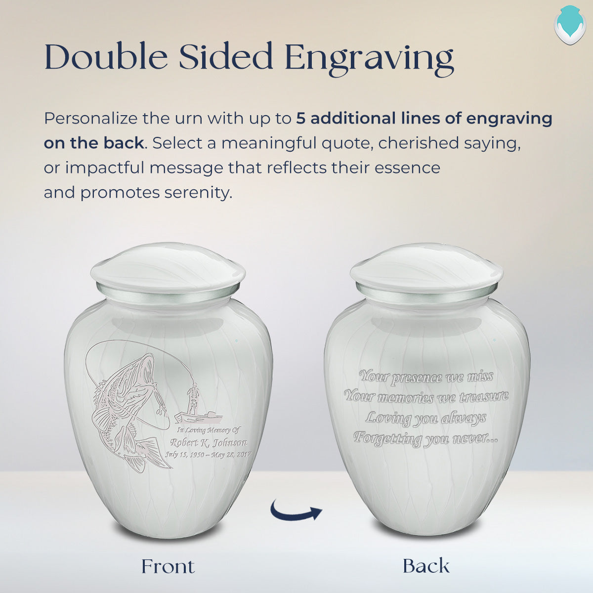 Adult Embrace Pearl White Fishing Cremation Urn