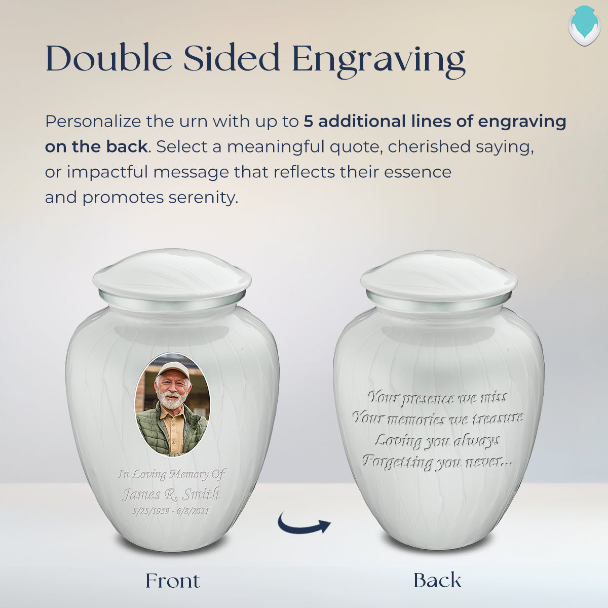 Adult Embrace Pearl White Portrait Cremation Urn