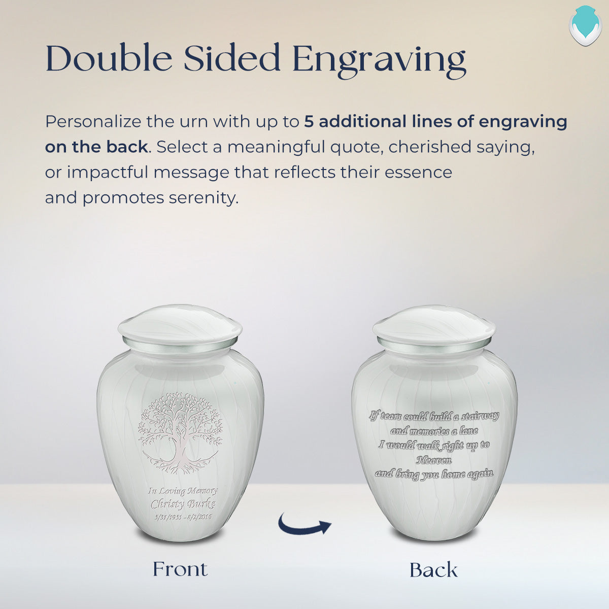 Medium Embrace Pearl White Tree of Life Cremation Urn