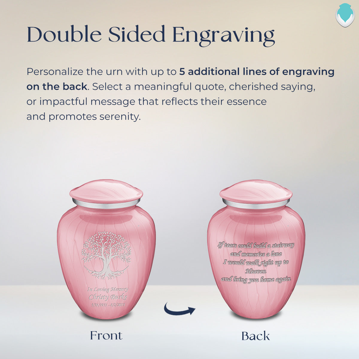 Medium Embrace Pearl Light Pink Tree of Life Cremation Urn