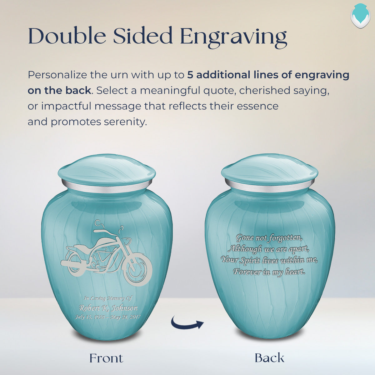 Adult Embrace Pearl Light Blue Motorcycle Cremation Urn