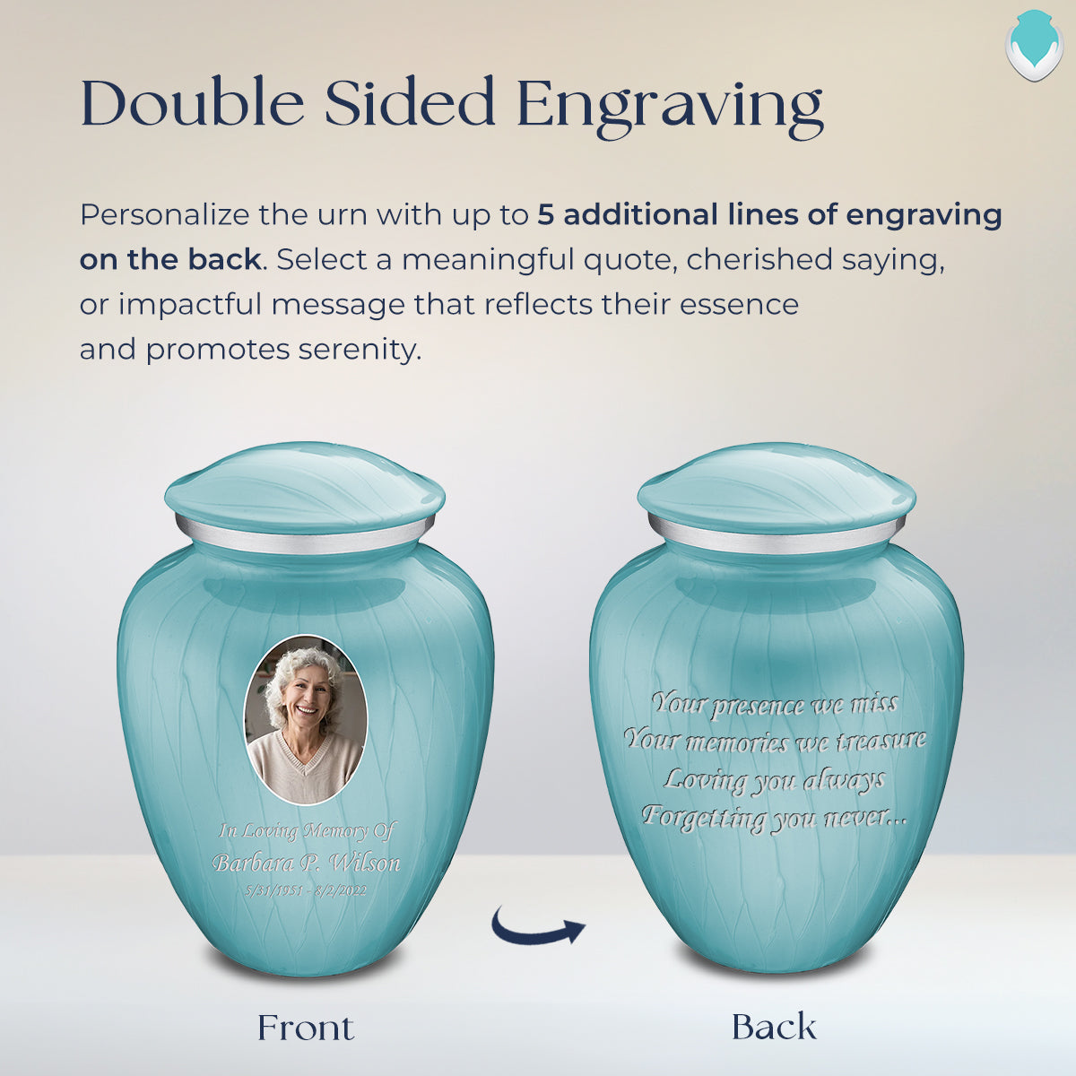 Adult Embrace Pearl Light Blue Portrait Cremation Urn