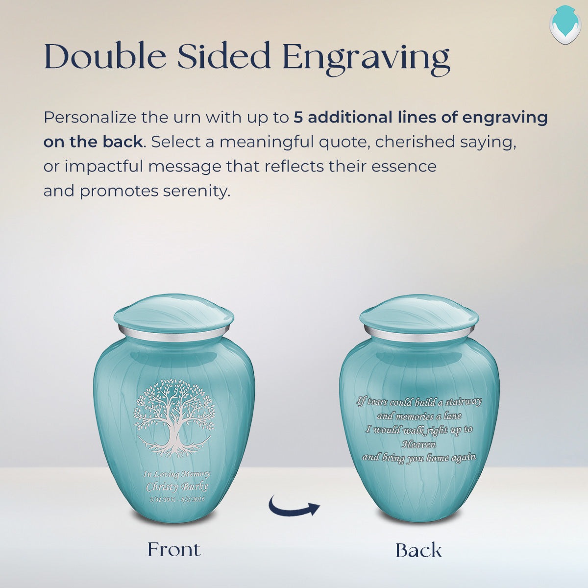 Medium Embrace Pearl Light Blue Tree of Life Cremation Urn