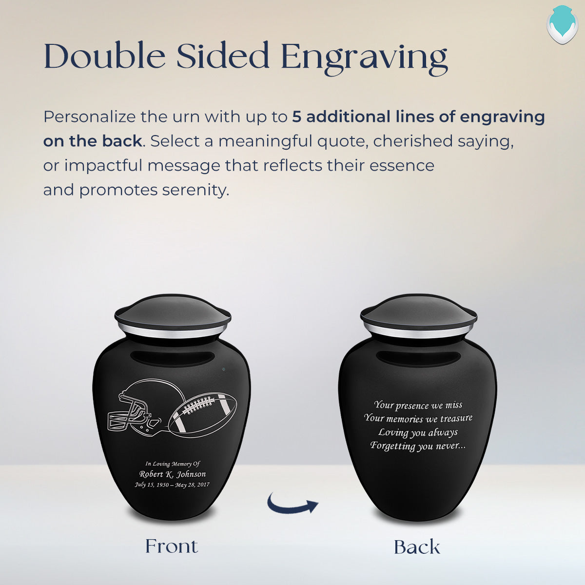 Medium Embrace Black Football Cremation Urn