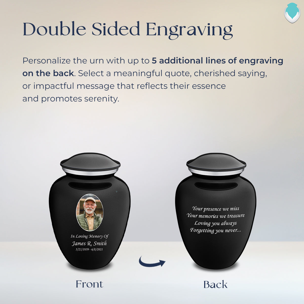 Medium Embrace Black Portrait Cremation Urn