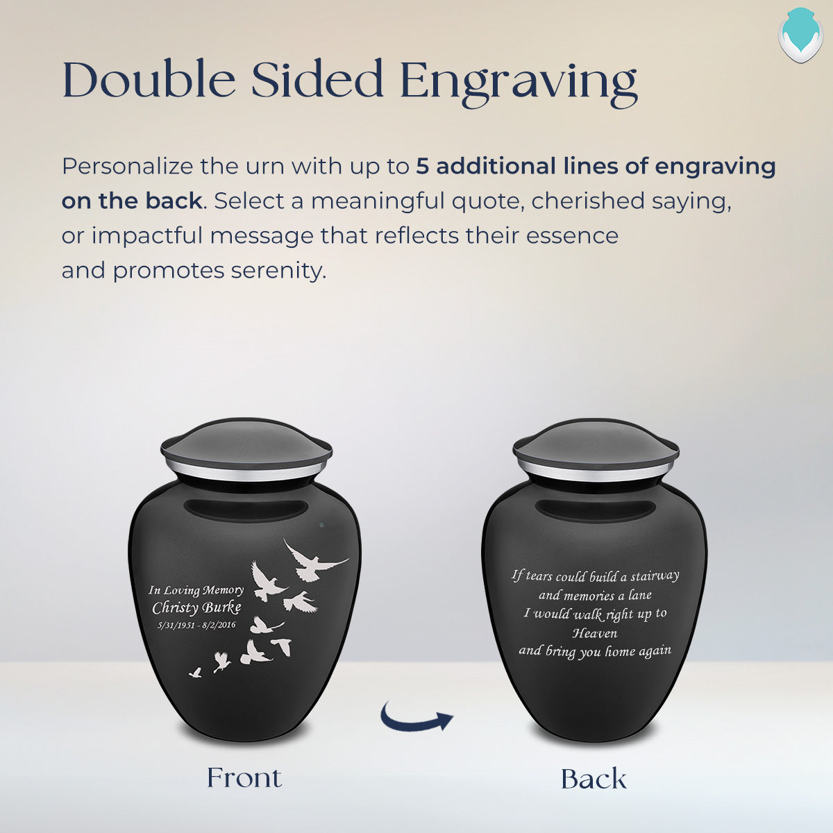 Medium Embrace Charcoal Doves Cremation Urn