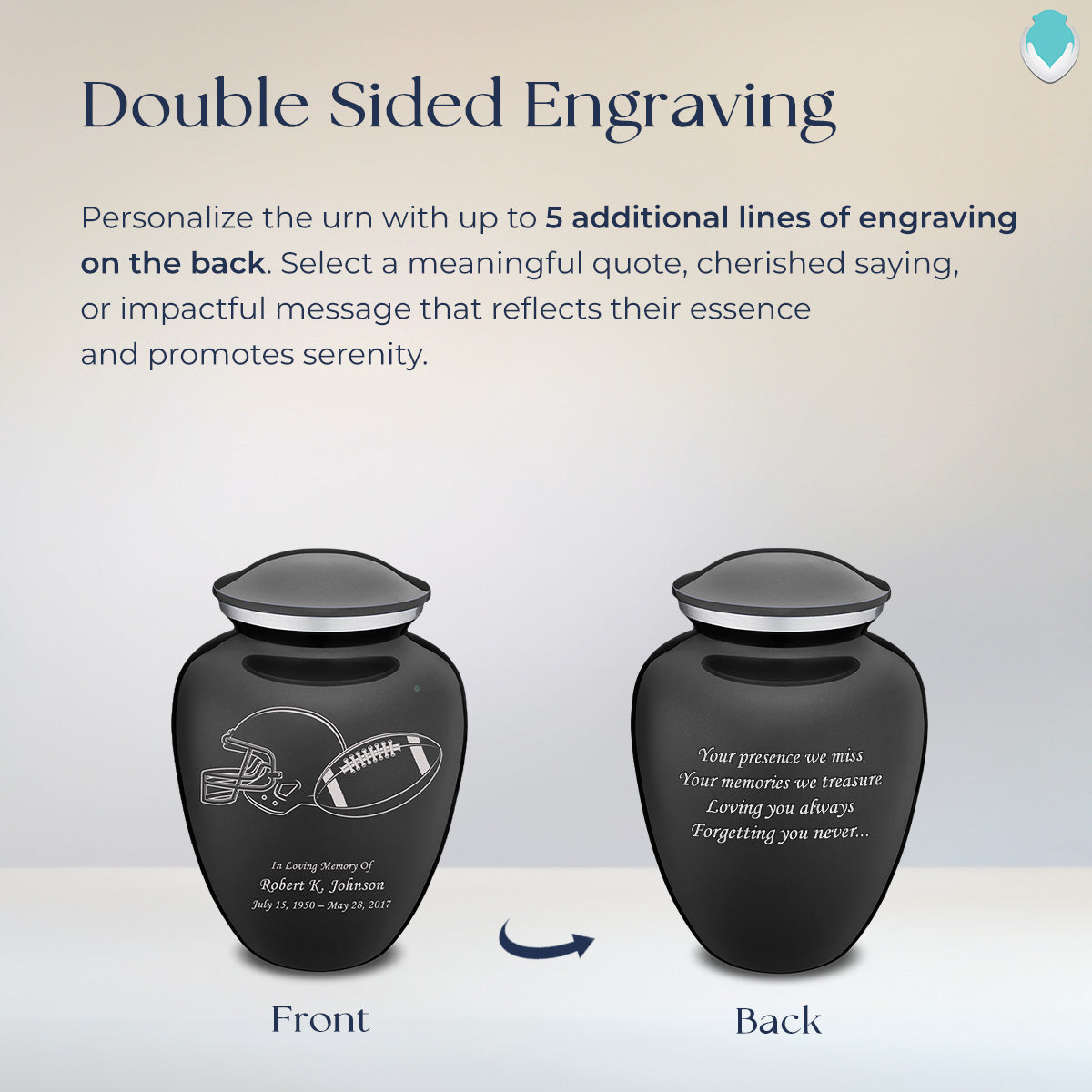 Medium Embrace Charcoal Football Cremation Urn