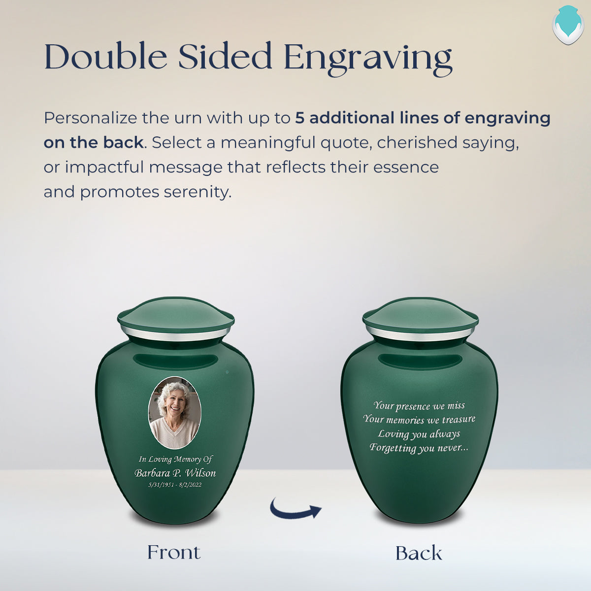 Medium Embrace Green Portrait Cremation Urn