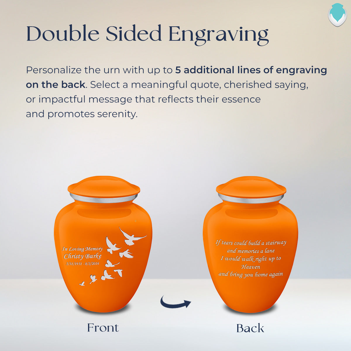 Medium Embrace Burnt Orange Doves Cremation Urn