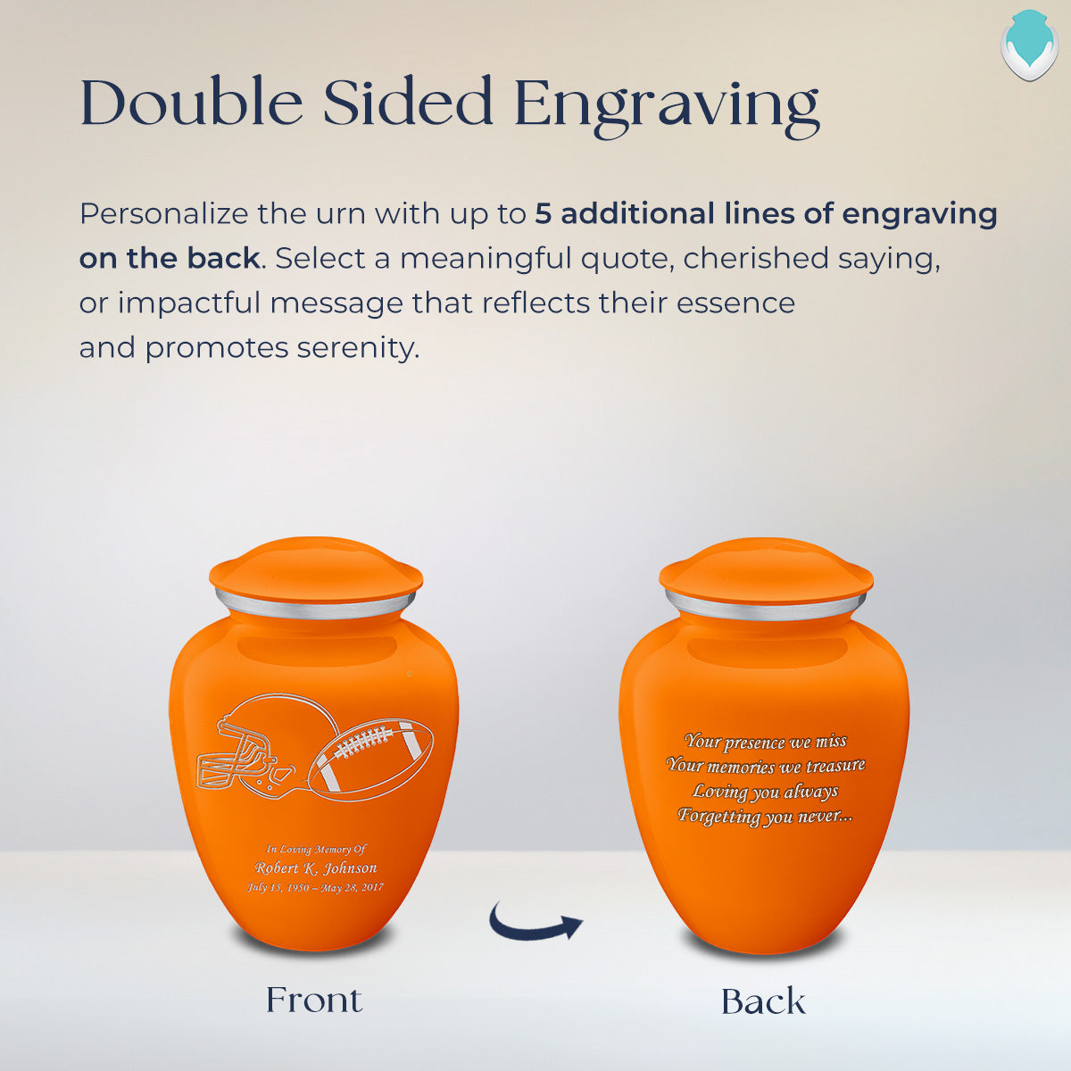 Medium Embrace Burnt Orange Football Cremation Urn