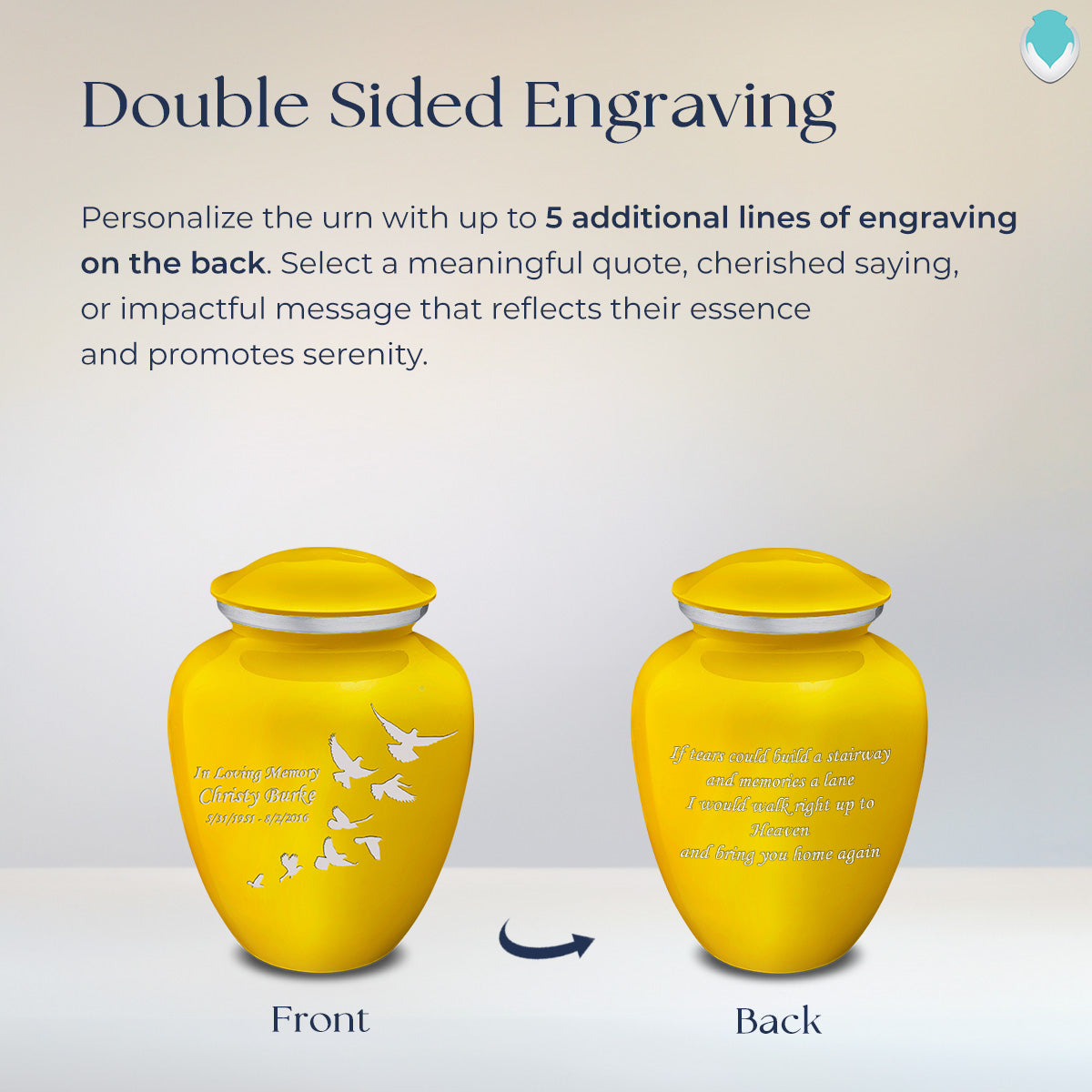 Medium Embrace Yellow Doves Cremation Urn