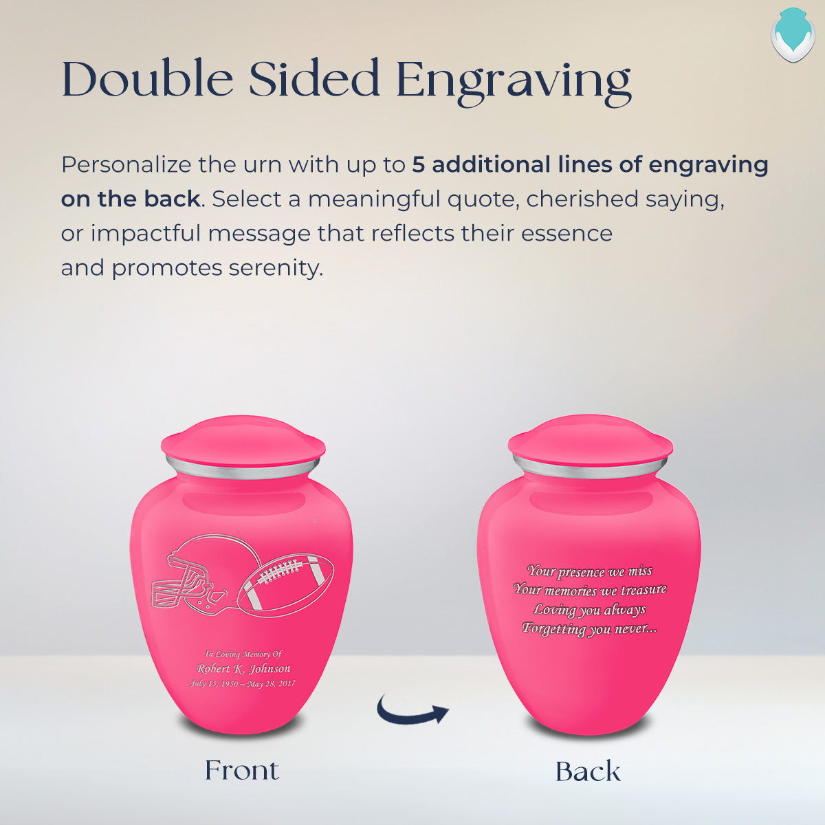 Medium Embrace Bright Pink Football Cremation Urn