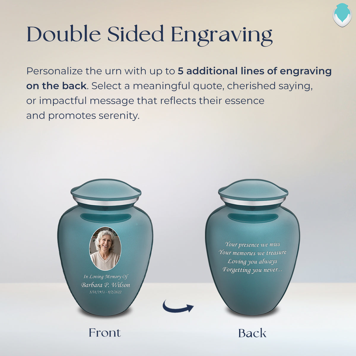 Medium Embrace Teal Portrait Cremation Urn
