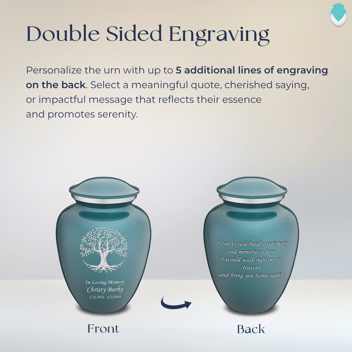 Medium Embrace Teal Tree of Life Cremation Urn