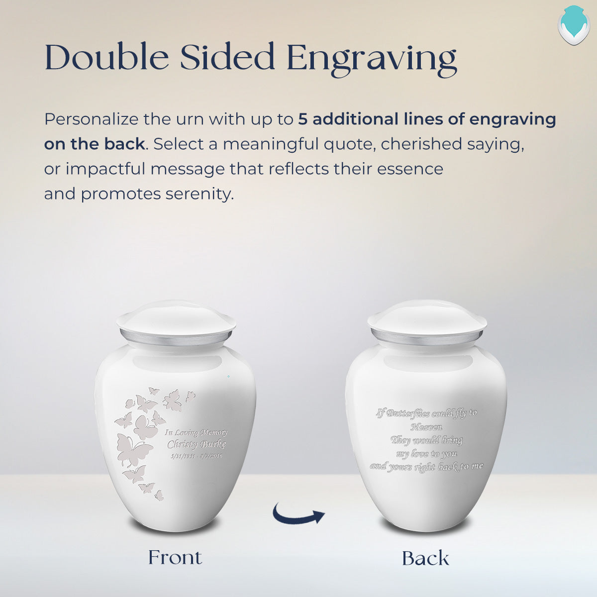 Medium Embrace White Butterfly Cremation Urn