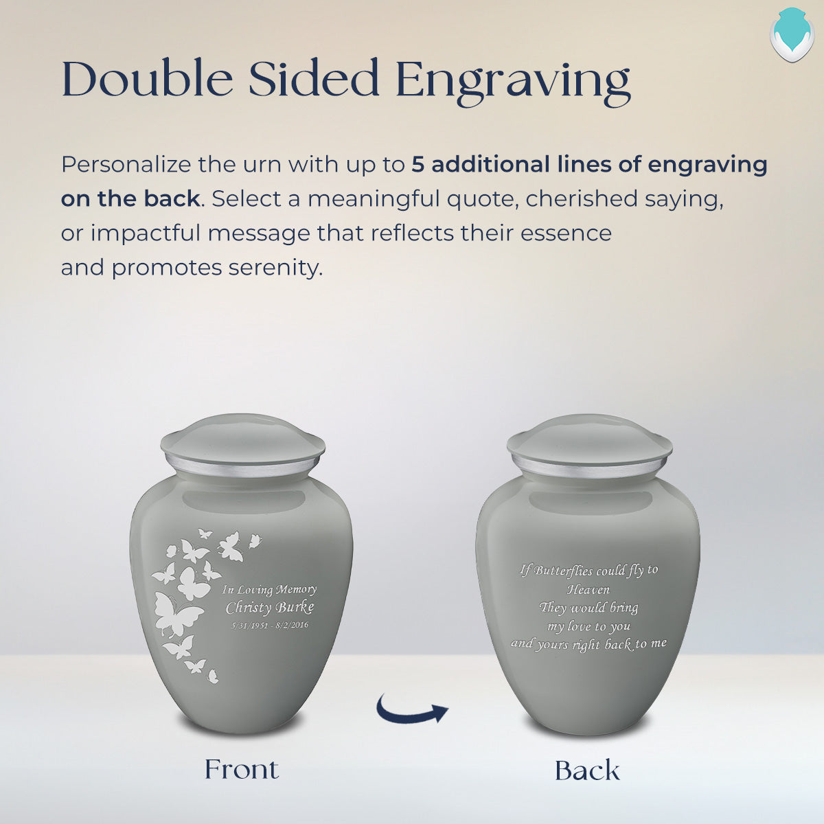 Medium Embrace Slate Grey Butterfly Cremation Urn