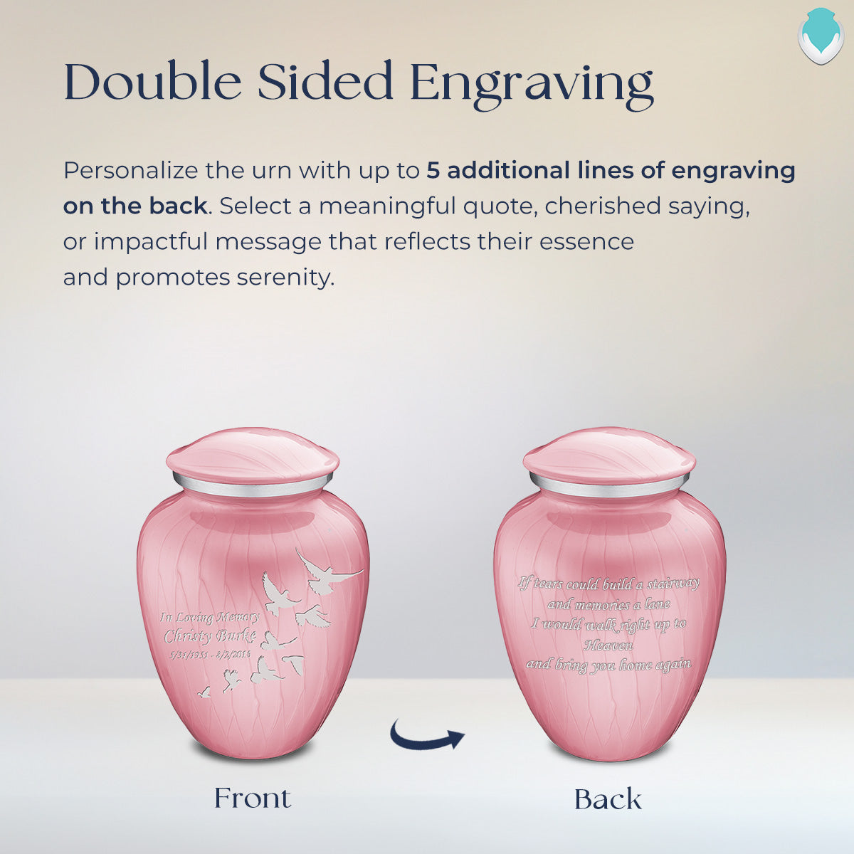 Medium Embrace Pearl Light Pink Doves Cremation Urn