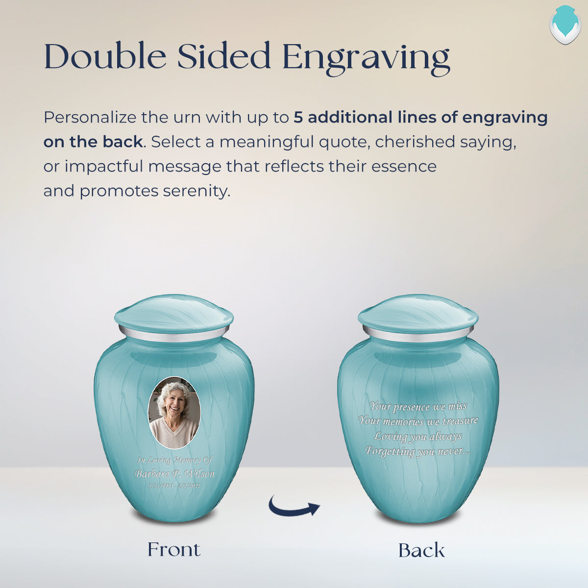 Medium Embrace Pearl Light Blue Portrait Cremation Urn