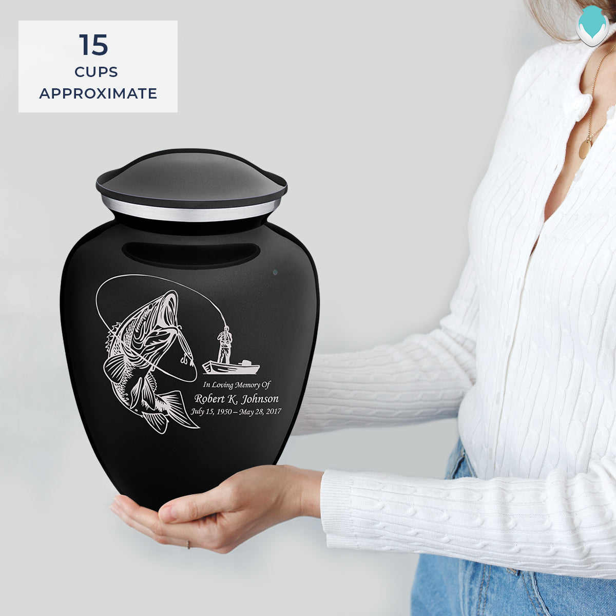 Adult Embrace Black Fishing Cremation Urn