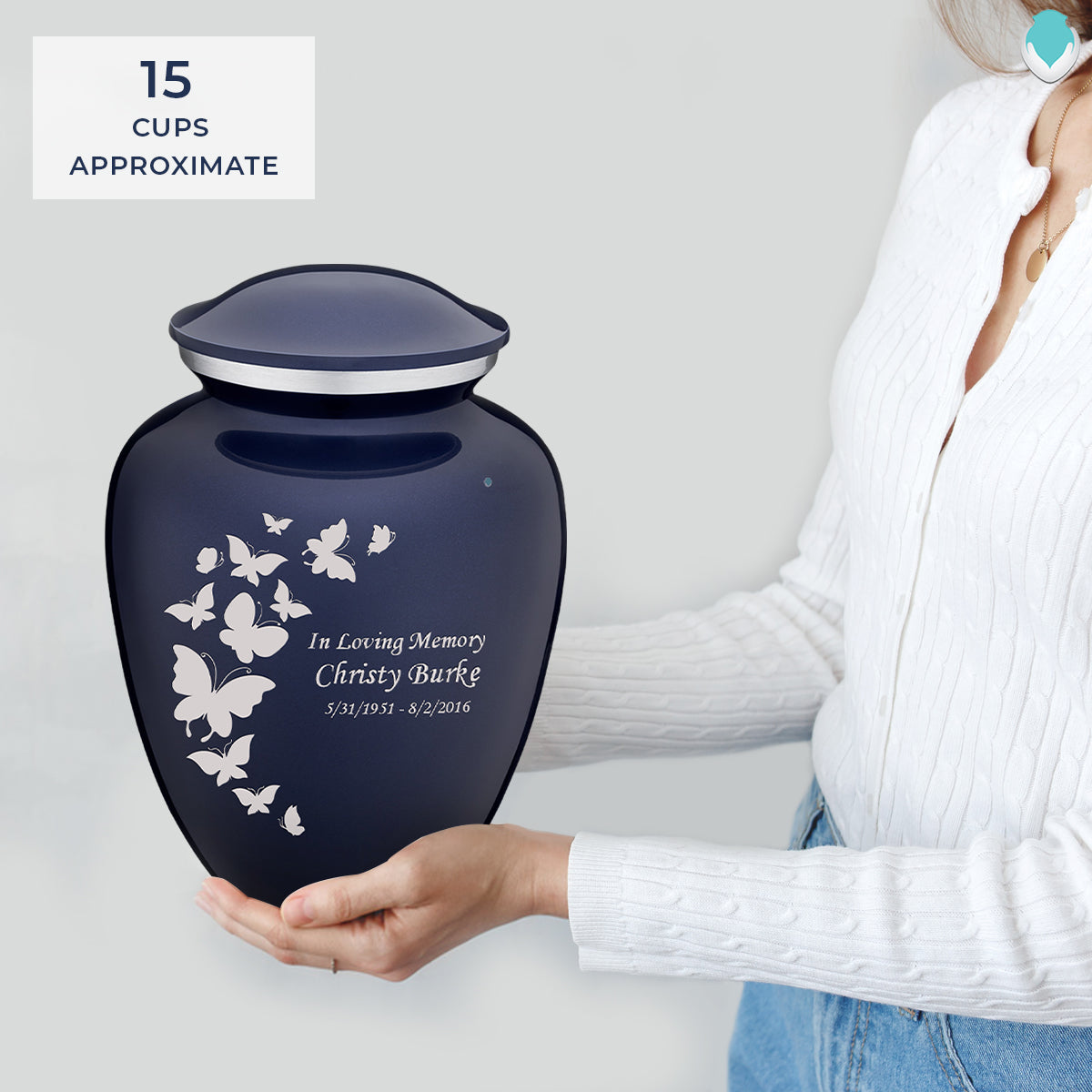 Adult Embrace Cobalt Blue Butterfly Cremation Urn