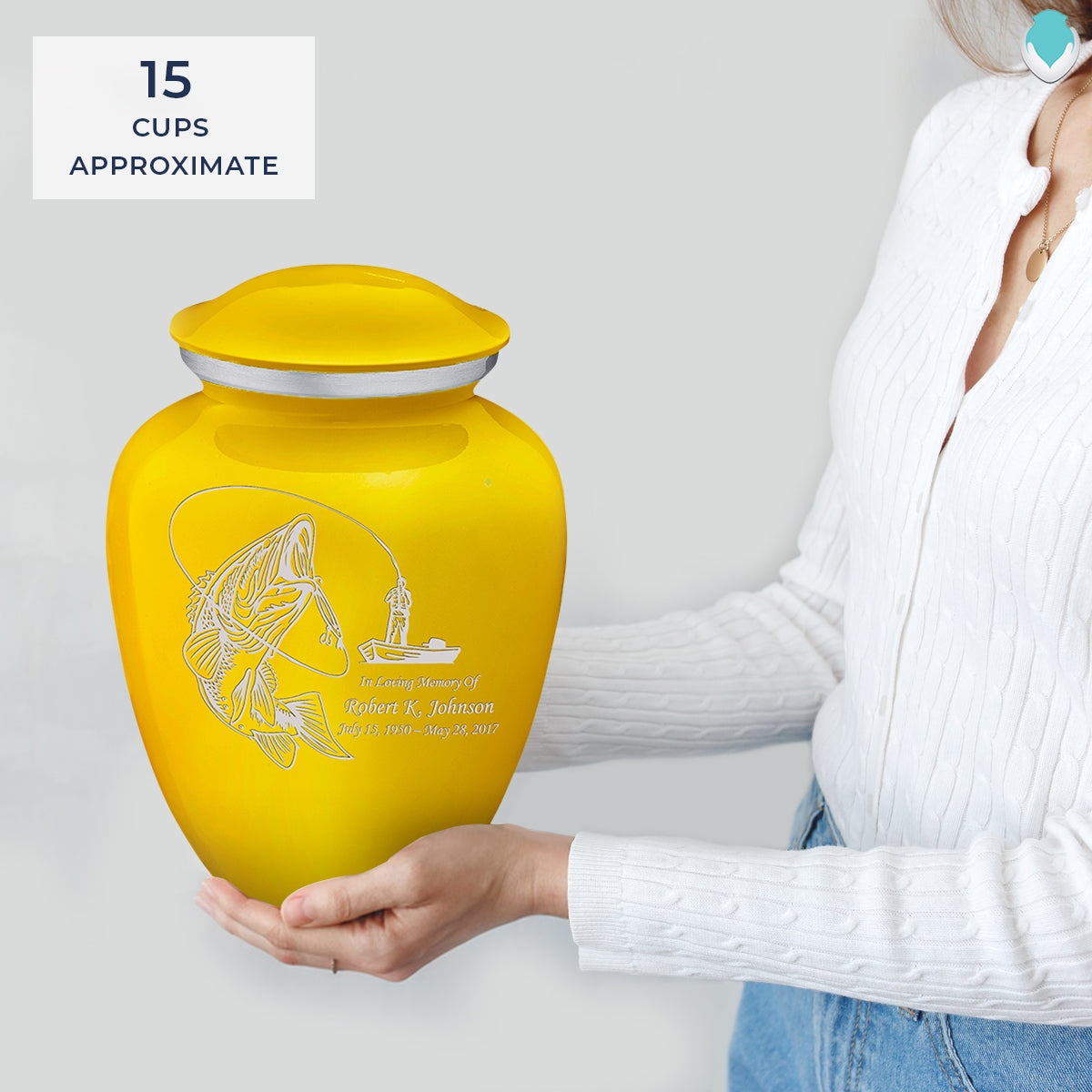 Adult Embrace Yellow Fishing Cremation Urn