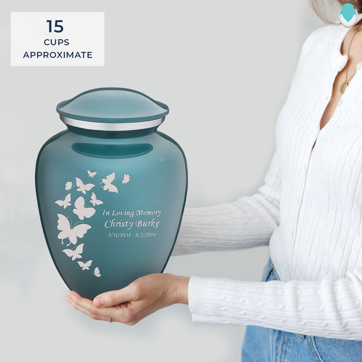 Adult Embrace Teal Butterfly Cremation Urn
