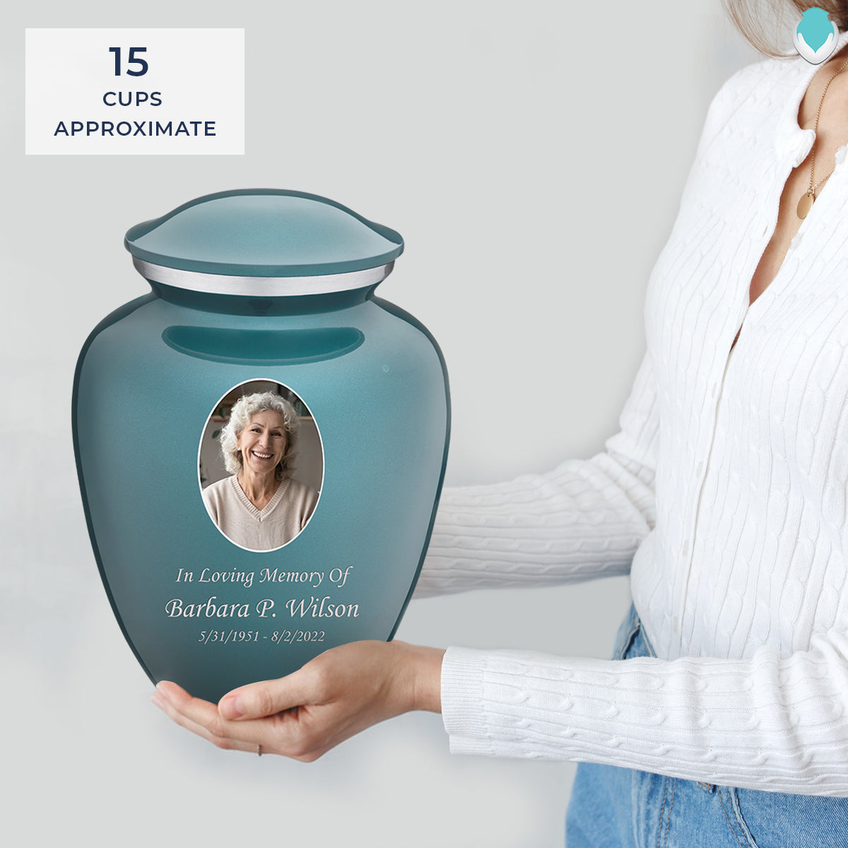 Adult Embrace Teal Portrait Cremation Urn