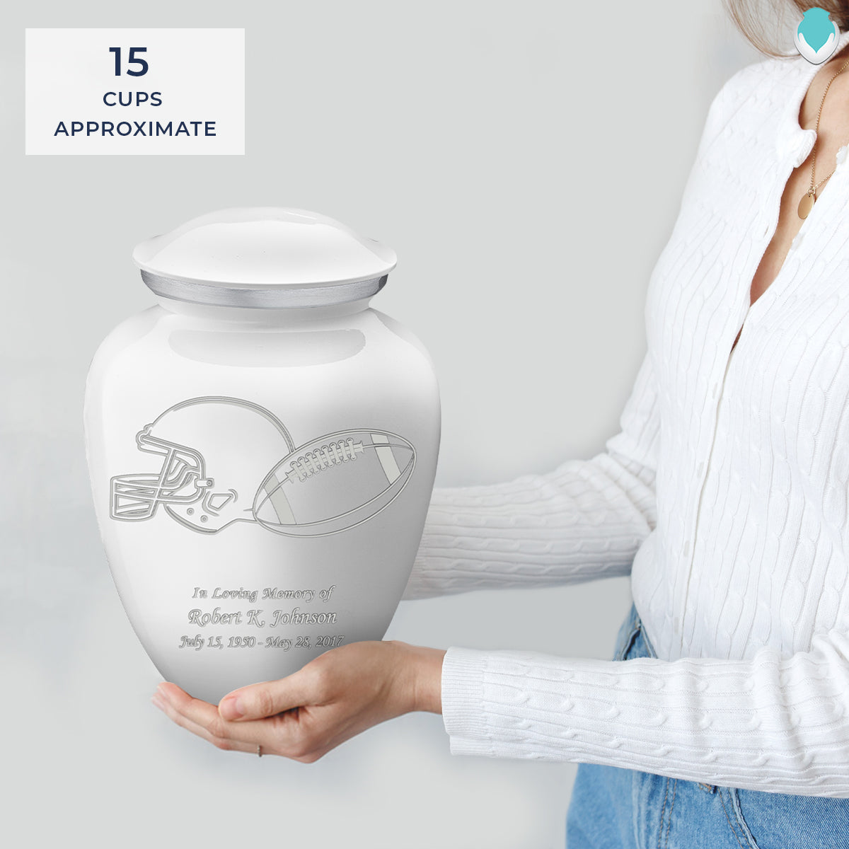 Adult Embrace White Football Cremation Urn