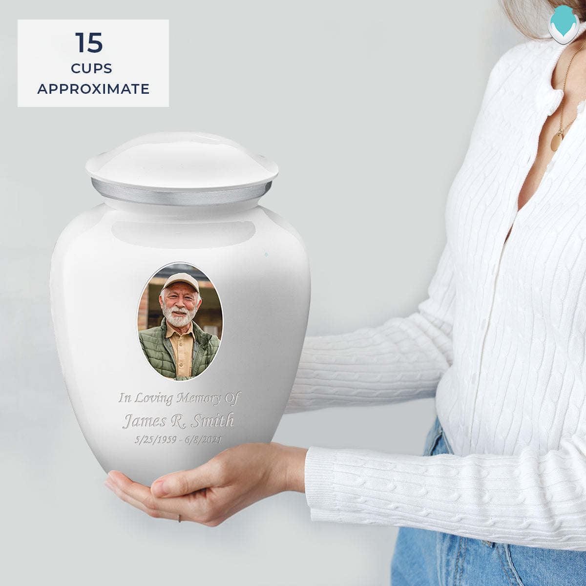 Adult Embrace White Portrait Cremation Urn