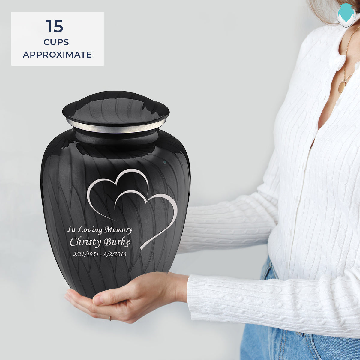 Adult Embrace Pearl Black Hearts Cremation Urn