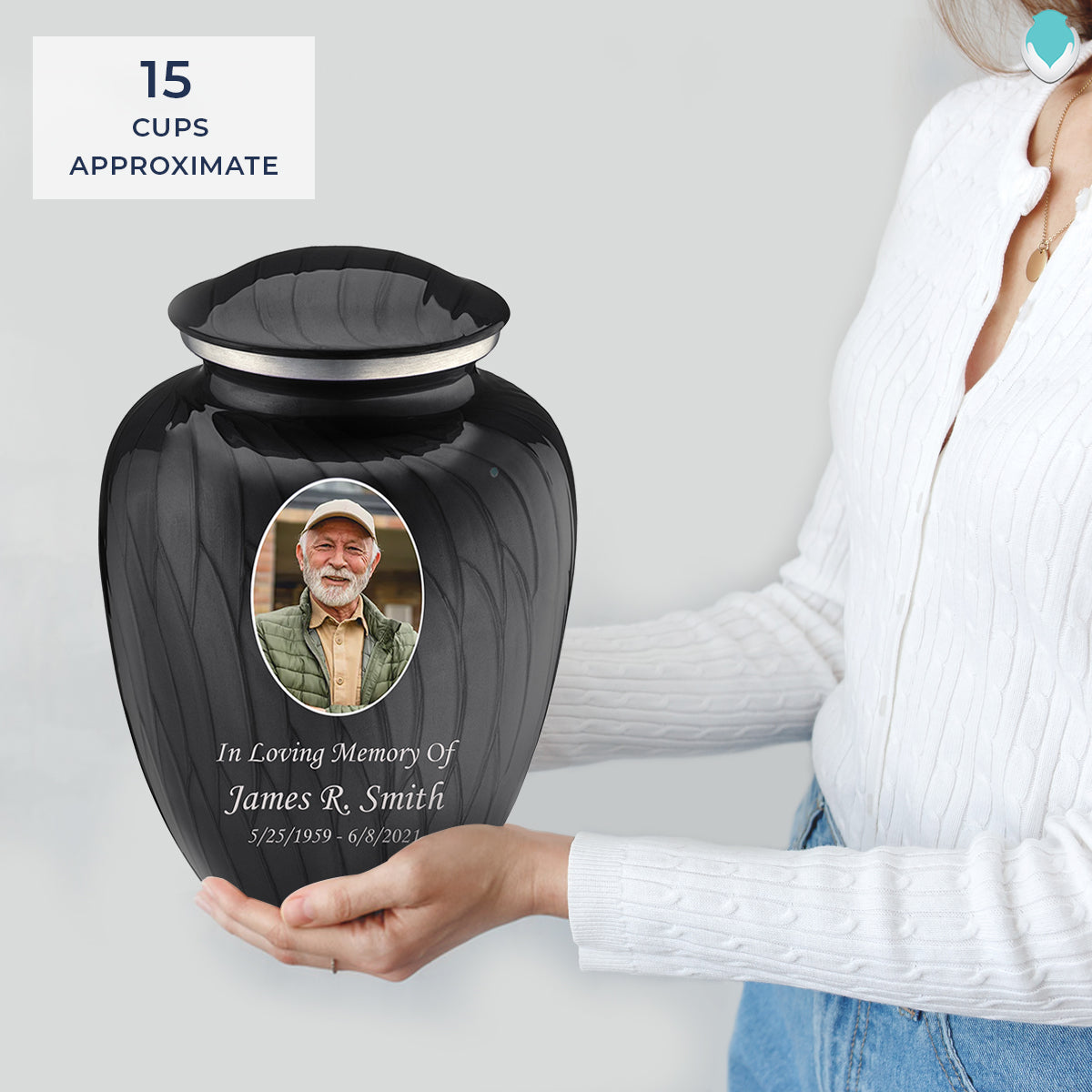 Adult Embrace Pearl Black Portrait Cremation Urn