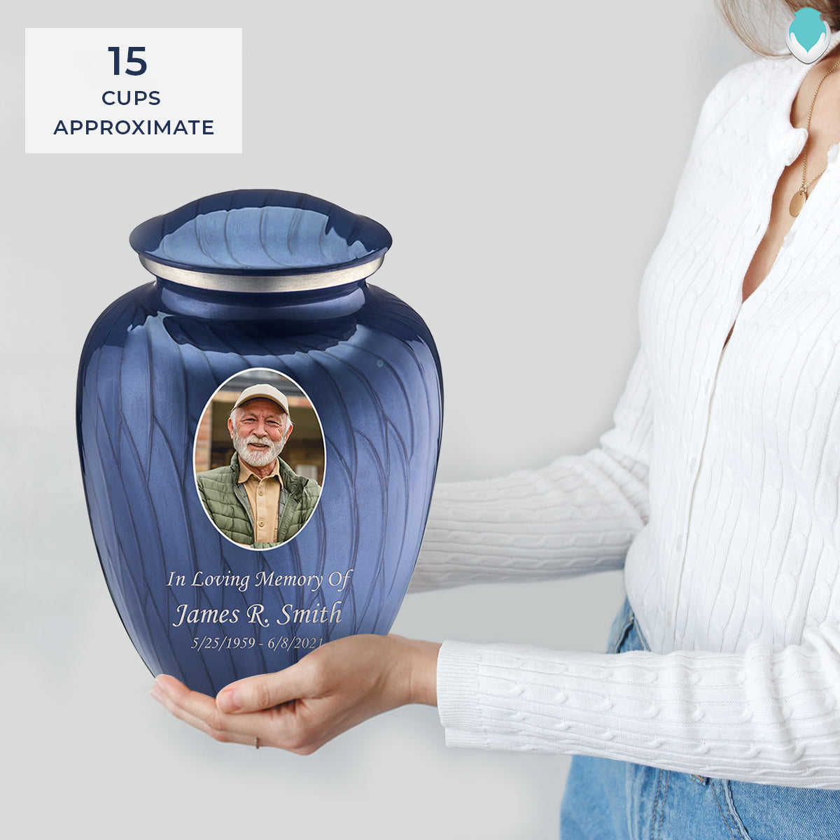Adult Embrace Pearl Cobalt Blue Portrait Cremation Urn