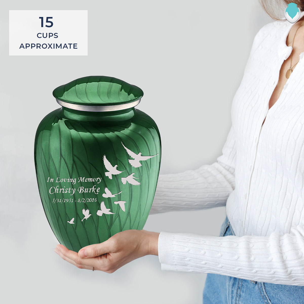 Adult Embrace Pearl Green Doves Cremation Urn
